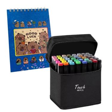 Imagem de Canetinhas 48 Cores Livro Pintar Colorir Capivara Fofa 50 Paginas Desenho Divertido Pintura