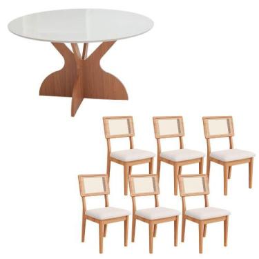 Imagem de Mesa de Jantar 1,35m Tampo de Vidro c/ 6 Cadeiras 100% MDF - Dalla Cos