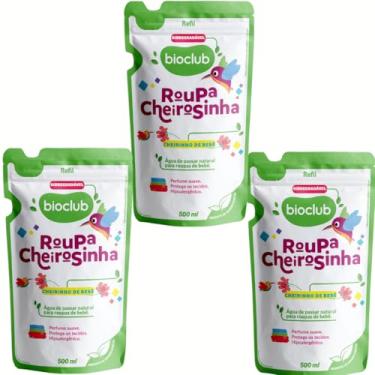 Imagem de Kit 3 Refis Bioclub Água de Passar Roupa Bebê Perfume Delicado e Hipoalergênico Protege Tecidos 500ml Cada