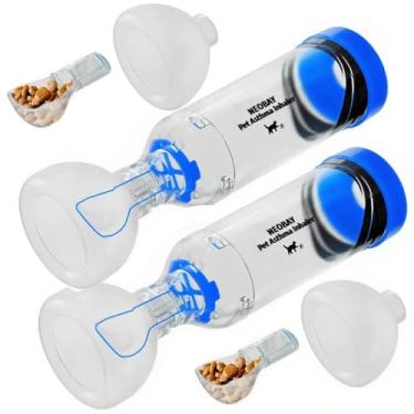 Imagem de Neobay Espaçador inalador para gatos com calmante de pânico exclusivo e indicador de hálito sensível – Projetado para gatos com asma e problemas respiratórios, inclui 2 máscaras inaladoras para gatos