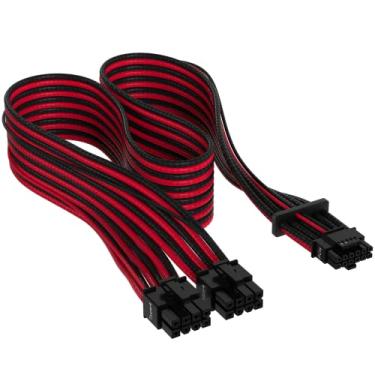 Imagem de Corsair Cabo PSU Premium 600W PCIe 5.0/Gen 5 12VHPWR – Compatível com PSUs Tipo 4 via PCIe de 8 pinos duplo – Conector de 12 + 4 pinos – Manga Paracord de malha – Preto/Vermelho