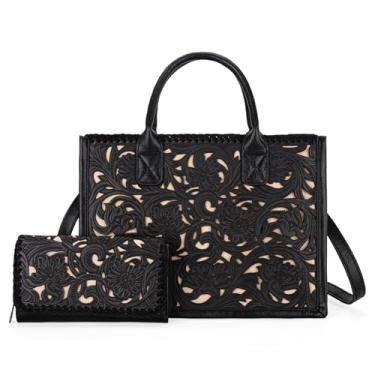 Imagem de Trinity Ranch Bolsa feminina Western para colorir à mão com conjunto de carteira, Ferramentas pretas