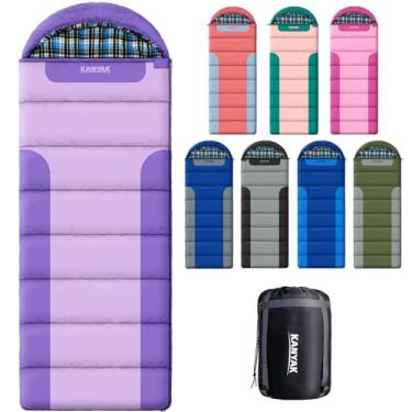 Imagem de Sacos de dormir para adultos, adolescentes, clima frio e quente, 3 estações, saco de dormir com forro de flanela de algodão, leve, equipamento essencial de acampamento compacto, caminhadas, atividades