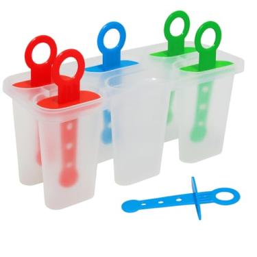 Imagem de Forma de Picolé 6 Divisões – Sobremesas Geladas Caseiras, Criativas e Refrescantes em Plástico Resistente 18,5x7,5cm, Cores Variadas