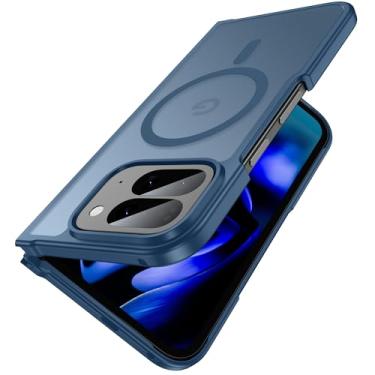 Imagem de Capa magnética para Google Pixel 10 Pro Fold [compatível com MagSafe] Capa traseira rígida fosca translúcida fina e amortecedora macia, capas de telefone finas de silicone à prova de choque, azul