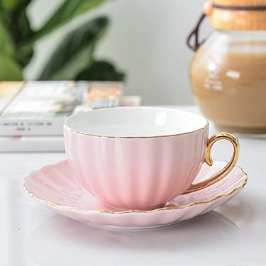 Imagem de Xícara de chá de leite rosa bonito criativo xícara de porcelana e pires cerâmica conjuntos de chá simples design moderno xícaras de café tazas para café xícara de chá (cor: Estilo3)