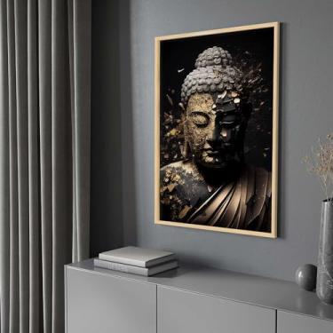 Imagem de Quadro com Moldura Buda Dourado Budda Buddha Vertical Decorativo Grande Sala Quarto Hall