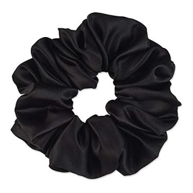 Imagem de Faixa de cabelo de seda acetinada feminina suporte de rabo de cavalo acessórios de cabelo faixas de cabelo corda de cabelo feita à mão (preto)