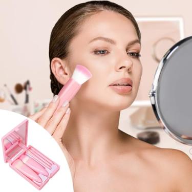 Imagem de Conjunto de pincéis de maquiagem para viagem com espelho, compacto, portátil, kit de 5 peças para bolsa, cosméticos externos para esposa e mãe (rosa)