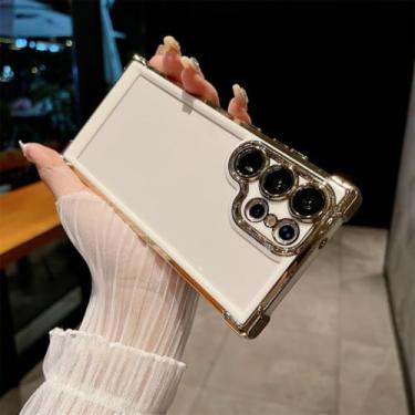 Imagem de Capa com suporte de anel brilhante para Samsung Galaxy S24 Ultra e S23 Plus, capa com suporte de cor gradiente e contraste (para Samsung S24Ultra/WhiteDK)