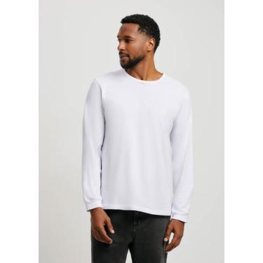 Imagem de Camiseta Básica Masculina Manga Longa Slim - Hering, P, Branco