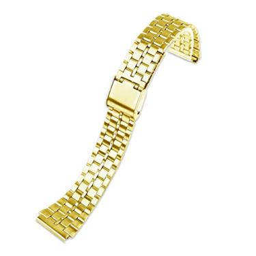 Imagem de KKFAUS Para Casio Pulseira de Aço A158 / A159 / A168 / A169 / B650 /AQ230/ 700 Acessórios de Relógio de Ouro Pequeno Boca Convexa 18mm Pulseira Preta (Cor: Ouro B, Tamanho: 18mm)