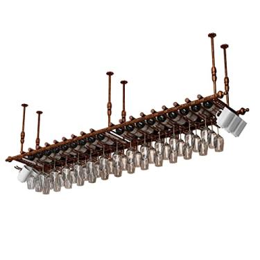 Imagem de Suporte para copo de vinho de teto, suporte de garrafa de vinho vintage, suporte de garrafa de teto de metal, prateleira decorativa de altura ajustável para bares, restaurantes, cozinhas suporte de