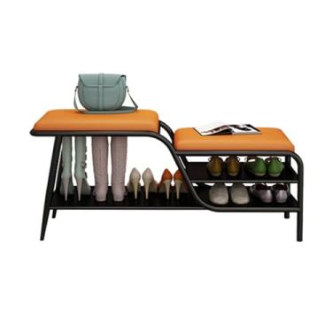 Imagem de Banco de armazenamento de sapatos ao ar livre com almofada acolchoada, rack organizador de entrada de madeira à prova de intempéries para sala de estar, quarto, corredor e apartamento - elegante