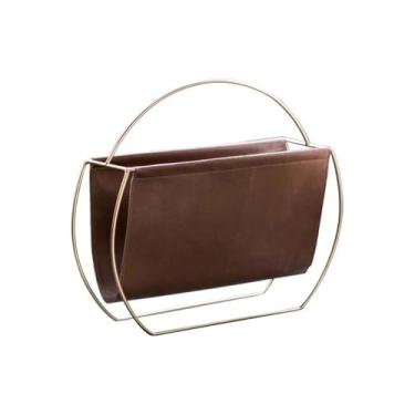 Imagem de Organizador de mesa criativo, minimalista, porta-discos de vinil, bolsa de mão, suporte de caixa de armazenamento de couro de metal