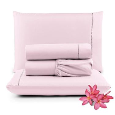 Imagem de Jogo Cama Lençol Unique Queen 400 Fios Ponto Palito 4 Peças - Rosa