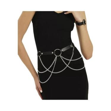 Imagem de Cinto De Cintura Feminino Gótico De Couro Com Correntes, Acessório De 