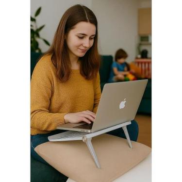 Imagem de Suporte Notebook Branco Dobrável Mesa Laptop Inclina Apoio Computador 