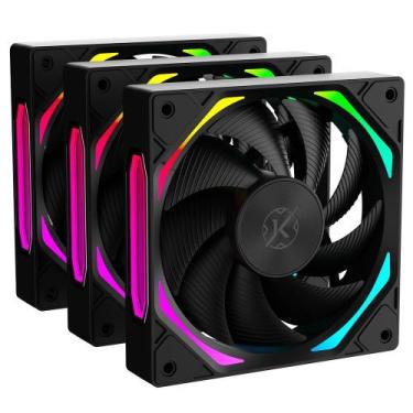 Imagem de Kit com 3 Fans Kalkan Halo ARGB Preto 120 mm 2200 RPM PWM