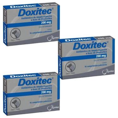 Imagem de Kit 3un Doxitec 200mg C/ 16 Comprimidos P/ Cães-Gatos Syntec