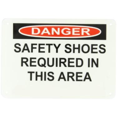 Imagem de Master Lock S19050 25,4 cm de largura x 17,7 cm de altura, polipropileno, preto e vermelho em branco placa de segurança, perigo de cabeçalho, lenda "Sapatos de segurança necessários nesta área"