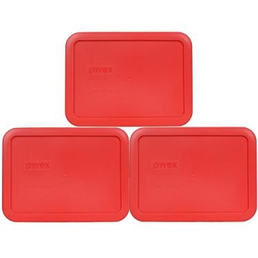 Imagem de Tampa de armazenamento de alimentos retangular vermelha Pyrex 7210-PC 3 xícaras para pratos de vidro (3, vermelho)