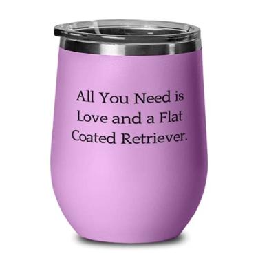 Imagem de Tudo o que você precisa é amor e um revestimento plano. Taça de vinho, presente de cachorro retriever revestido plano de amigos, copo de vinho reutilizável para amantes de animais de estimação