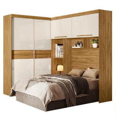 Imagem de Guarda Roupas Modulado com Cabeceira de Casal Florença 6 Portas 5 gavetas Freijó/Off White Moval 