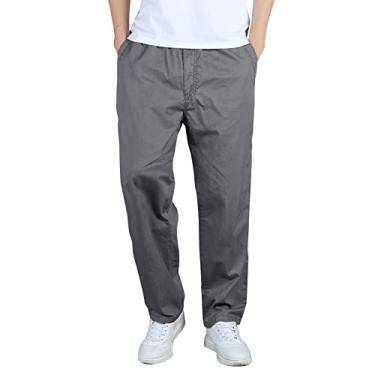Imagem de Moda masculina casual solta algodão plus size bolso cadarço cintura elástica calças calças bonitas, Cinza escuro, 5G