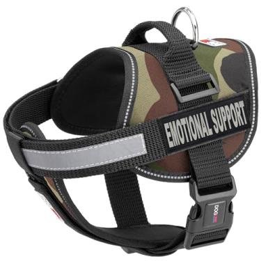 Imagem de Dogline Colete peitoral para cães Unimax com adesivos de suporte emocional, alças ajustáveis, neoprene respirável para identificação de adestramento de cães, circunferência de 55 a 76 cm, verde camuflado