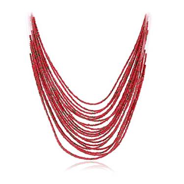Imagem de Hifunny Colar com pingente de contas de várias camadas boho em camadas de madeira para mulheres joias modernas, Metal, Strass