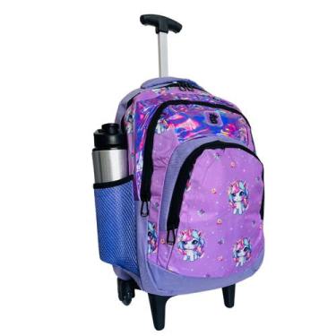 Imagem de Mochila Bolsa Escolar Feminina Com Rodinhas Premium Unicórnio Lilás - 