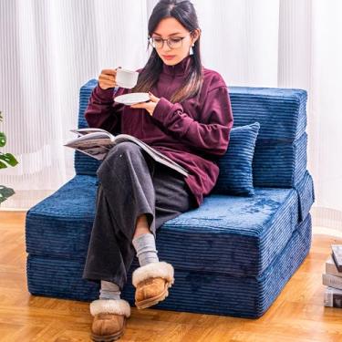 Imagem de Cvortll Sofá-cama dobrável, cadeira conversível com travesseiro, sofá dobrável de espuma viscoelástica de alta densidade, colchão dobrável para sala de estar/dormitório/uso de