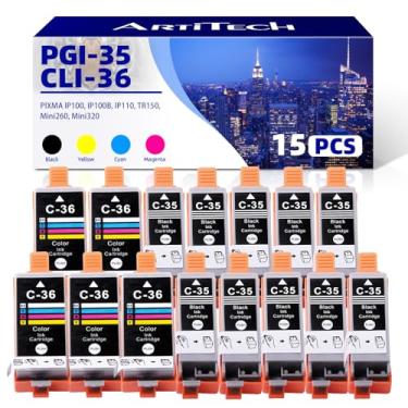 Imagem de ARTITECH Cartucho de tinta de substituição PGI 35 CLI 36 para impressora Canon 35 36 para impressora Pixma iP110 iP100 TR150 mini260 mini320 (5C, 10BK, pacote com 15)