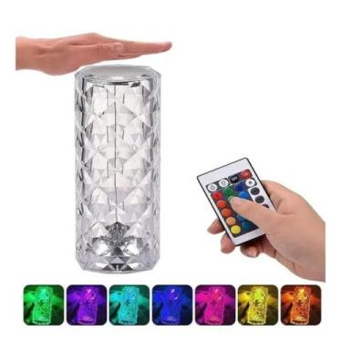 Imagem de Luminária De Mesa Abajur Cristal LED RGB 16 Cores Touch Com Controle -