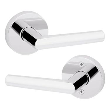 Imagem de Kwikset Maçaneta de porta de passagem interna Milan, alavanca para portas de armário e corredor, alavanca reversível sem trava, cromado polido