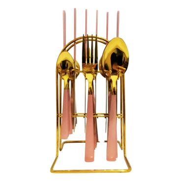 Imagem de Faqueiro 24 peças Bicolor Rosa e Dourado com suporte