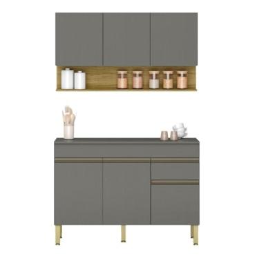 Imagem de Conjunto de Armarios Modulados Line com 6 Portas e 1 Gaveta Gris/freijo