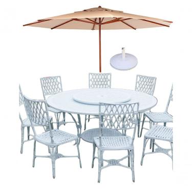 Imagem de Conjunto Mesa Giratoria 8 Cadeiras Aluminio Piscina Jardim Bege