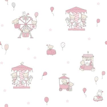 Imagem de Papel De Parede Lullaby Carrossel Rosa 2202 - Rolo 10m X 0,53m
