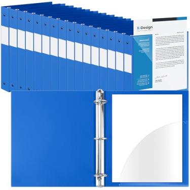 Imagem de Henoyso 16 fichários de 5 cm com 3 anéis de plástico transparente com ajuste flexível tamanho carta 21,6 cm x 28 cm, comporta 100 folhas de fichários versáteis para escola, escritório, casa, 1 bolso