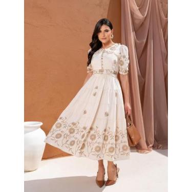 Imagem de Vestido Feminino em Linho para Festa de Casamento Convidada Moda Evang