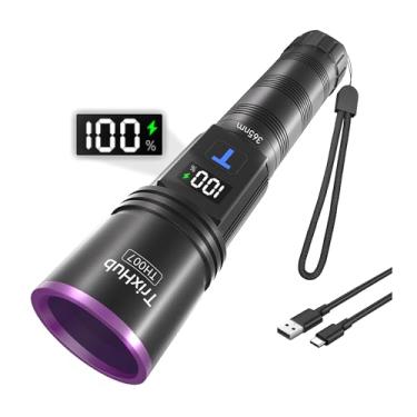 Imagem de Lanterna de luz negra de 365 nm, lanterna UV recarregável com visor LCD, luzes ultravioleta potentes para detecção de urina de animais de estimação, cura de resina, minerais, rastreamento de sangue