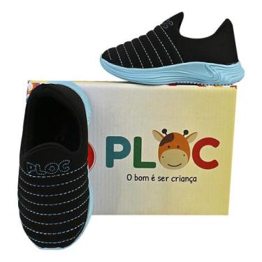 Imagem de Tenis Infantil Colors Menino - PLOC, Preto com Azul, 29 BR
