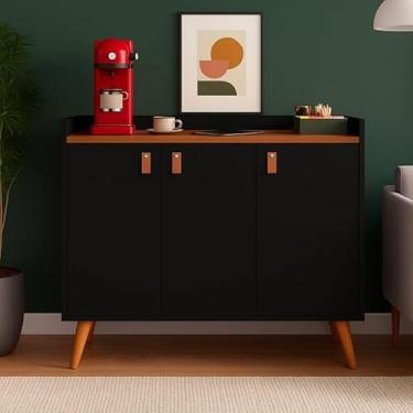 Imagem de Aparador buffet cantinho do café 3 portas Larissa Pés Palito cor Preto/Freijó - MJM Casa dos Moveis