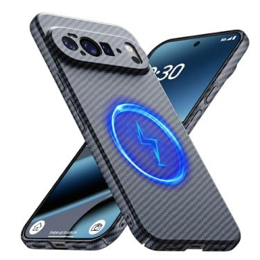 Imagem de GRECAZO Capa magnética para Google Pixel 10 Pro XL, película ultrafina de toque macio com textura de fibra de carbono, fina, minimalista, leve, protetora, amortecedora, fosca