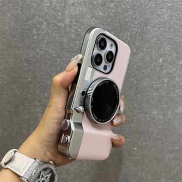 Imagem de MVVKKY Capa magnética espelhada retrô vintage com formato de câmera para iPhone 13 Pro Max, capa traseira à prova de choque (para iPhone 13 Pro Max/rosa)