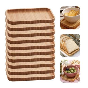 Imagem de Kit 10 Bandeja de Bambu Petisqueira Multiuso Hire Lyor 20x10x1,5cm