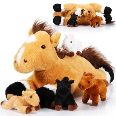 Imagem de Conjunto de bichos de pelúcia Lenwen Horse com 4 bebês, brinquedo de p