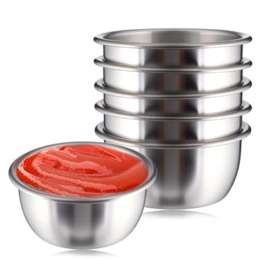 Imagem de Pacote com 6 copos de condimento de aço inoxidável, mini copos de molho de 59 g, tigelas pequenas, recipiente de molho de salada de ramequins de metal reutilizável para ketchup, molho, festa